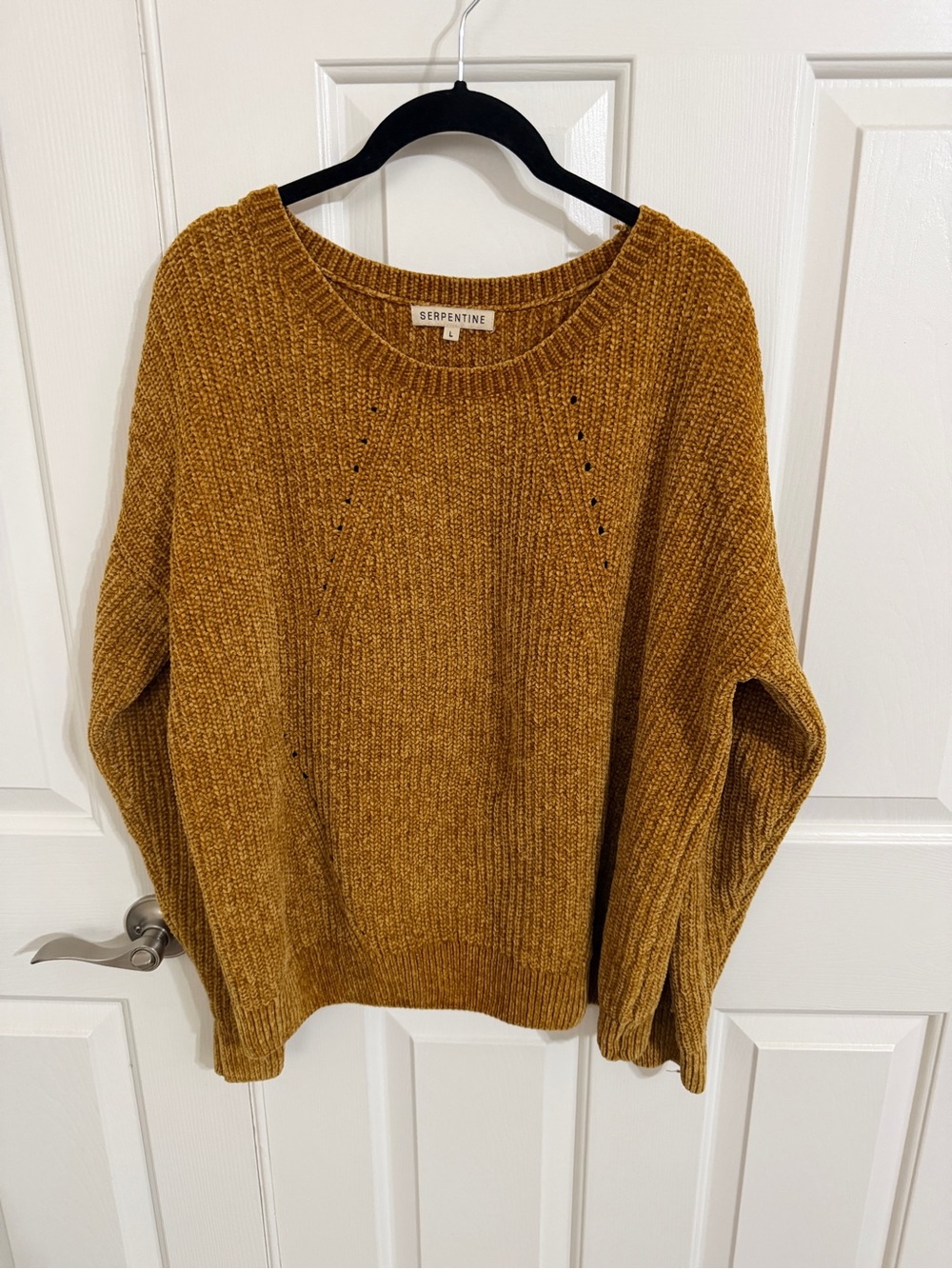 Serpentine Mustard Yellow Chenille Chunky Knit Pullover Sweater L
